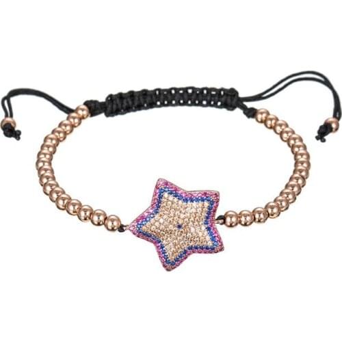 Gold silver rose gold micro pave cz zircon rope adjusted Macrame bracelet jkdh156 star Charm Braided Braiding Bangles