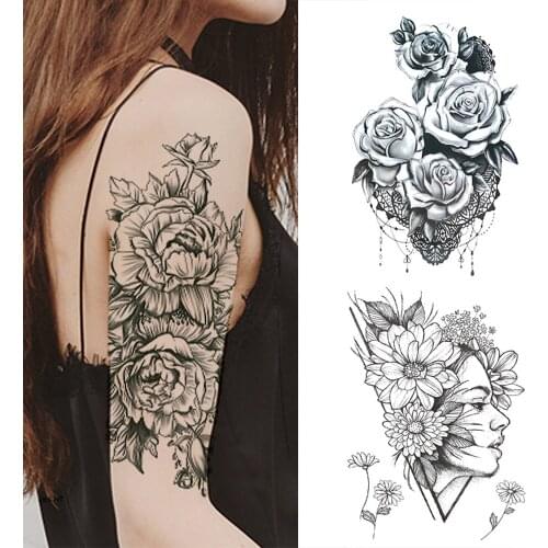1 PC Fashion Women Girl Temporary Tattoo Sticker Black Roses Design Bachelorette Hen Party Decoration Wedding Decoration Favors