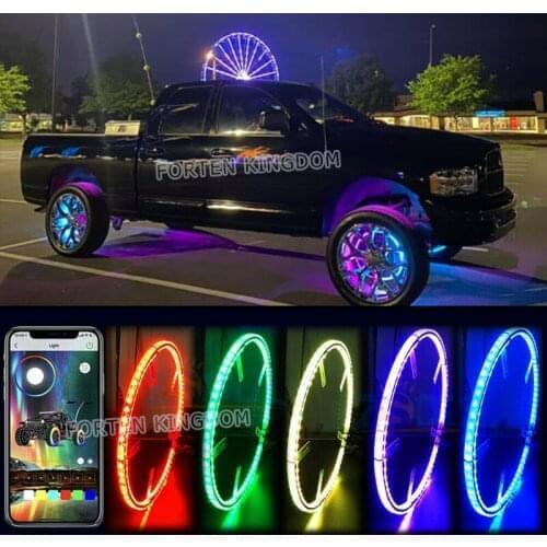 15.5'' IP68 Waterproof Led Wheel Ring Lights Car Tire Lights Blue-Tooth APP Control w/Turn Signal and Braking Function
