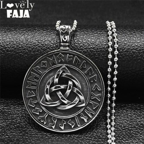 2021 Stainless Steel Viking Divination Alphabet Necklaces Chain Silver Color Long Round Necklaces Jewelry collier N2256S03