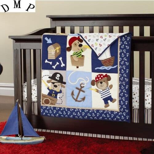 Promotion! 7PCS embroidered Appliqued Baby Cot Crib Bedding set for girls ,include(bumper+duvet+bed cover+bed skirt)