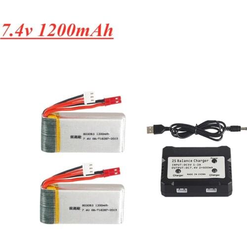 7.4V 1200mAh Battery For MJX X101 X102 RC Drone Battery For Yi zhang X6 H16 H40WH V262 V333 V353B V666 Quadcopter Spare Parts