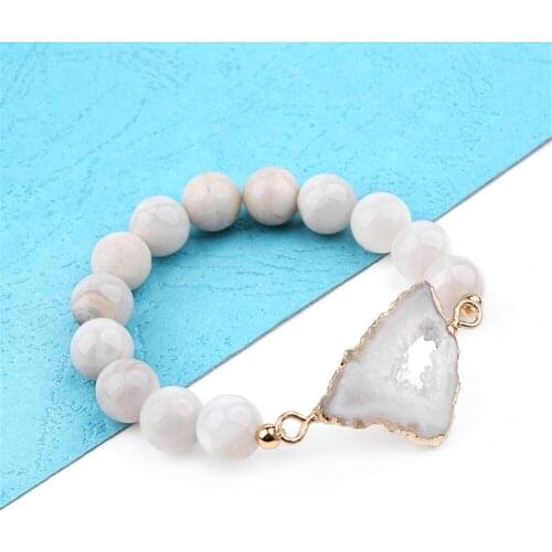 1Pc Natural Stone 8mm 10mm Beads Bracelet Female Irregular Crystal Agatess Volcanic Stone Beads Hand String DIY Drop Shipping