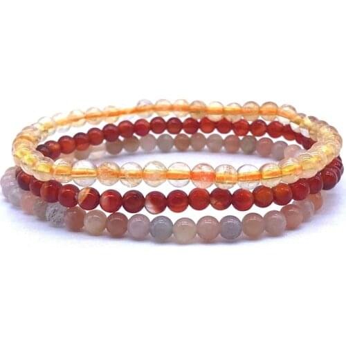 Natural Stone Bead Bracelet Sets 4 mm Round Healing Energy Carnelian Sunstone Citrines Women Girl Yoga Jewelry Gift For Her #19