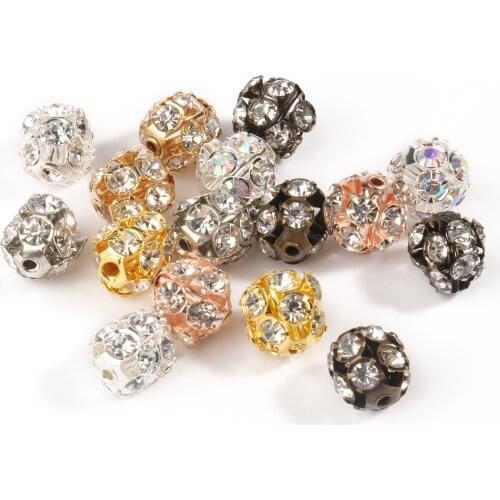 6 8 10mm Mixed Color Plated Rhinestone Ball Beads Round Crystal Loose Beads For Jewelry Making DIY Bracelet Necklace Accessories