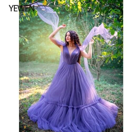 Sleeveless Purple Maternity Photography Dress Long V Neck Prom Gown for Photoshoot or Babyshower 2021 Bridal Gown YEWEN