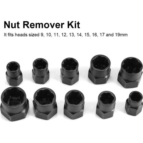 10pcs/Set Damaged Bolts Nuts Screws Remover 9-19 Mm Screw Extractor Removal Tools Set Threading Tool Kit Black Nuts 2 Styles
