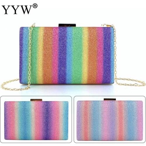 Rainbow Stripe Clutch Bag Party Purse Evening Bags Crossbody Shoulders Purses and Handbags Square Clutch With Glitter sac a main