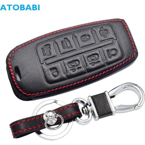Leather Car Key Cover For Hyundai Genesis G80 GV80 2019 2020 6 8 Buttons Keychain Holder Smart Remote Control Fob Protector Case