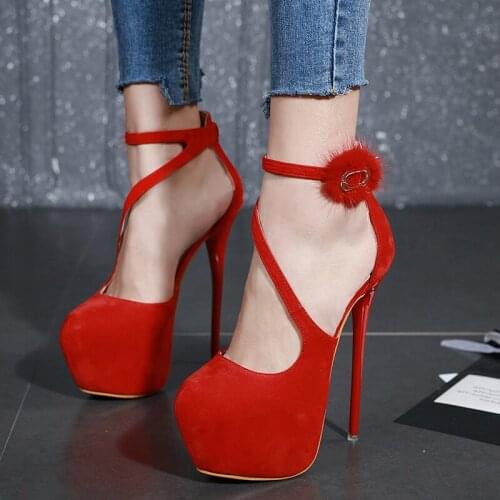 Ankle strap strappy heels red pumps Party spring Shoes Women Round Toe Stiletto High Heel wedding shoes perspex heels LJA919