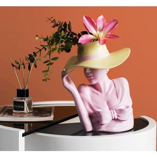 Creative European-style hat girl sculpture portrait vase dried flower flower arrangement living room home decoration crafts