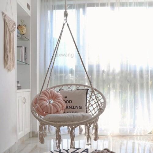 Round Hammock Swing Hanging Chair Outdoor Indoor Furniture Hammock Chair for Garden Dormitory Child Adult with Pillow