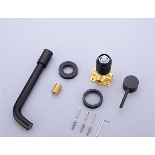 Vidric Simple Style Matte Black Brass Wall Mounted Basin Faucet Single Handle Mixer Taps Hot and Cold Split Faucet