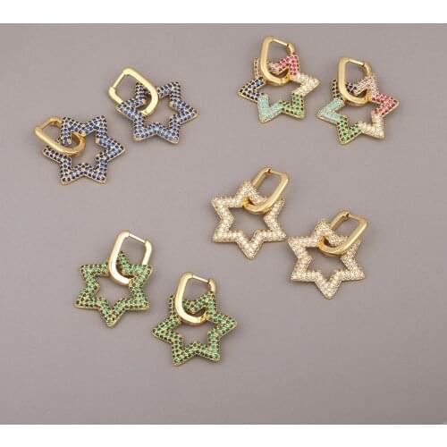 Fashion Luxury Sparkling Cubic Zirconia Star Earrings For Women New Year Gift High Quality Drop Earrings Jewelry Wholesale