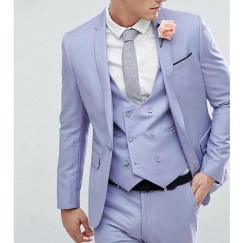 New Style Slim Fit Men Suit Sky Blue Notch Lapel Business Casual Evening Tuxedo 3 Piece（Blazer+Pant+Vest）Wedding For Man Suit