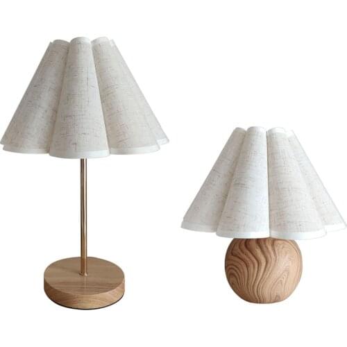 Simple Designs Wood Table Lamp with 3 Color lamp, Korean style White Linen Round Bedside Desk lamps for Home Bedrooms decoration