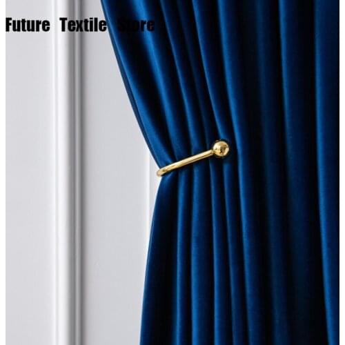 2021 New Light Luxury Velvet Sapphire Blue Starry Blue Thickened Shading Silk Simple Curtains for Living Dining Room Bedroom