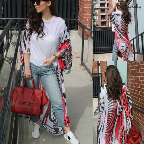Summer 2020 New Arrival Long Cardigan Kimono Loose Shawl Beach Black Color Blusas