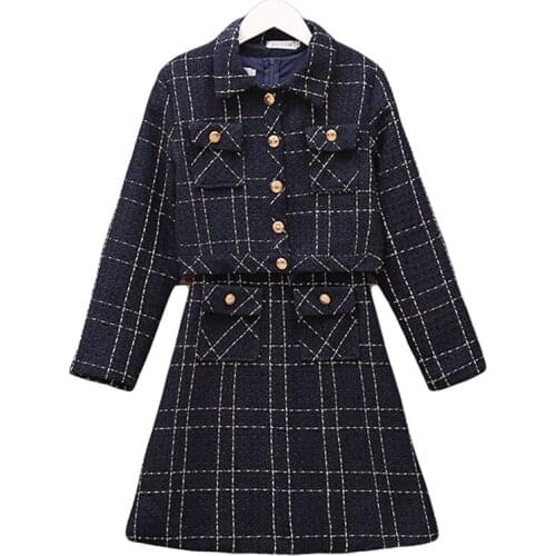 New Women Set Clothes Office elegant short jacket Two Piece Set And Sleeveless Slim Plaid MIni Dress Fashion Matching Sets