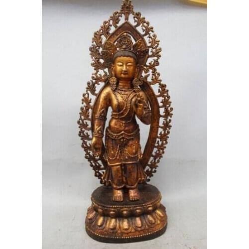 Wholesale factory 22" China Chinese Buddhism Bronze Gild Stand Kwan-yin Guan Yin Goddess Statue 25% off