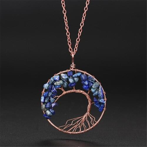 Wholesale Hot 12pcs Kabbalah Tree Of Life Pendant Necklace Natural Stone Lapis lazuli Crystal Quartz Amulet Collar Jewelry Free