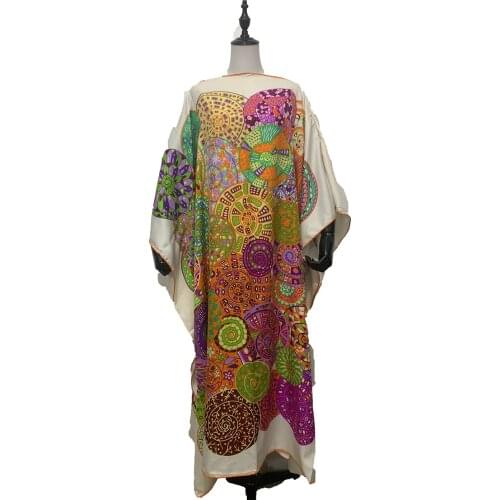 Middle East Popular European Printed Bohemian Silk kaftan Dress Oversize batwing Sleeve Muslim Women Abaya party long dress