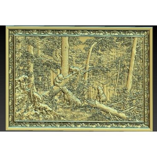 Forest animals Relief Decor Painting STL 3D model for CNC Router Carving and Engraving Artcam Aspire