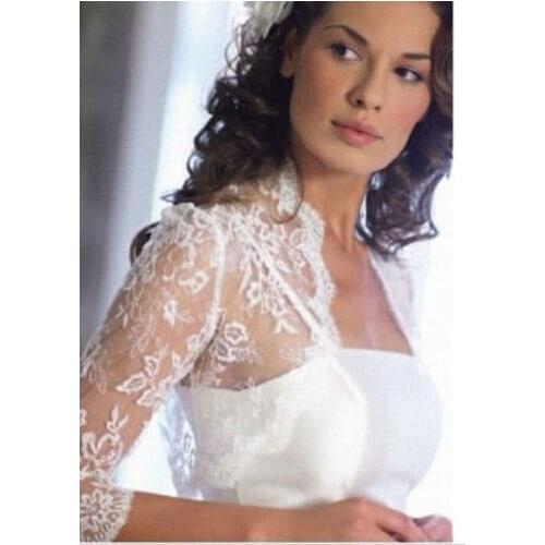 3/4 Sleeve Lace Ivory Shawl Bolero Wedding Jacket Bridal Shrug Wraps Custom Size T29