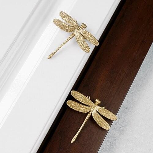 Dragonfly Cabinet Handles Solid Brass Gold Furniture Door Knobs Fixture DIY Cupboard Drawer Pulls Accessory For Home Improvement