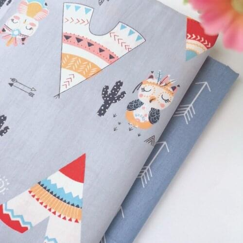 100% cotton twill fabric DIY sewing baby bedding apparel pillows the cloth patchwork handwork tissus tecido grey owl bear arrow