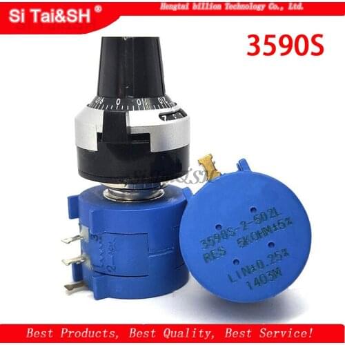 3590S-2 3590S Series Precision Multiturn Potentiometer 10 Ring Adjustable Resistor+1PCS Turns Counting Dial Rotary 6.35mm Knob