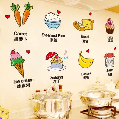 [shijuekongjian] Cute Food Stickers DIY Cartoon Kitchen Wall Stickers for Nursery Fridge Cupboard Tile Cup Home Decoration