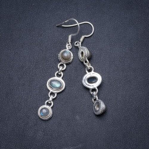 Natural Blue Fire Labradorite Handmade Unique 925 Sterling Silver Earrings 2.25" Y1510