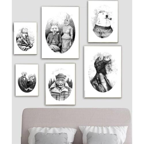 Abstract Fox Rabbit Bear Vintage Poster Nordic Posters And Prints Wall Art Canvas Painting Wall Pictures For Living Room Decor