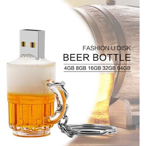 Funny Cartoon Beer Cup Shape Gift 2.0 USB keychain 32GB Flash Drive 64GB USB Flash Disk 16GB Pen Drive 8GB Memory Stick Pendrive