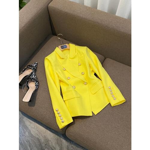 2021 Celebrity Catwalk High Quality Fashion Womens Blazer, Metal Lion Buckle Double Breasted Slim Fit Hemp Suit O218