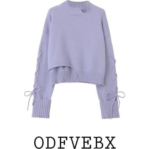 Women Knitted Sweater Pullover Design Sense Half High Collar Sweaters Cotton Bow Sweet Tops Korean College Style Women Jumper