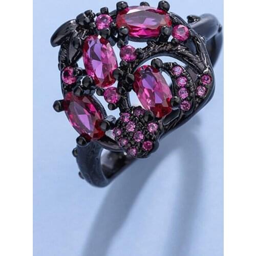 KOFSAC Trendy Black Gold Ring For Women Zircon Violet Vine Heart 925 Sterling Silver Rings Lady Daily Wear Jewelry Girl Gift