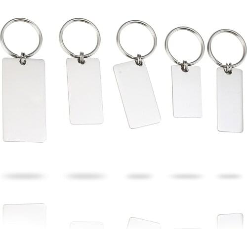 100% Stainless Steel Rectangle Charm Key Chain Blank For Engrave Metal Rectangle Tag Keychain Mirror Polished Wholesale 10pcs