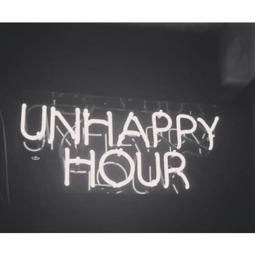 14“ Unhappy Hour White Acrylic Custom Neon Light Lamp Sign Beer Bar Handmade Glass Decorate Home Wall Room Windows Tube Artwork
