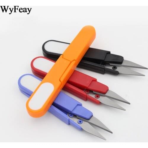4Pcs Plastic Handle Safety Wear Cover Sewing Scissors Thread Cutter Cross-stitch U Shape Embroidery Scissors Tools for Sewing