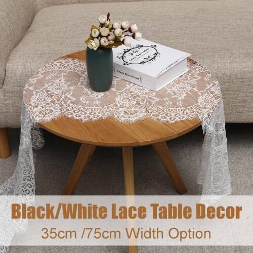 75*300cm/35*300cm Lace Table Runner Chair Desk Home Wedding Banquet Party Decoration Table Cover Fabrics Textiles White/Black