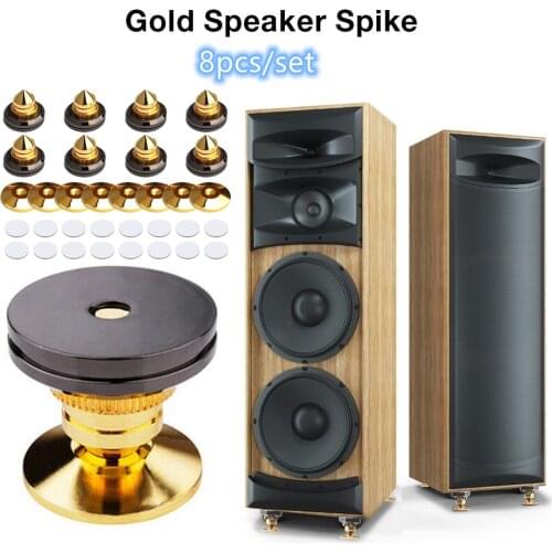 8Pcs/Set Golden-Plated Speaker Spikes, Speaker Stands Subwoofer CD Audio Amplifier Turntable Isolation Feet Solid Brass Cone Bas