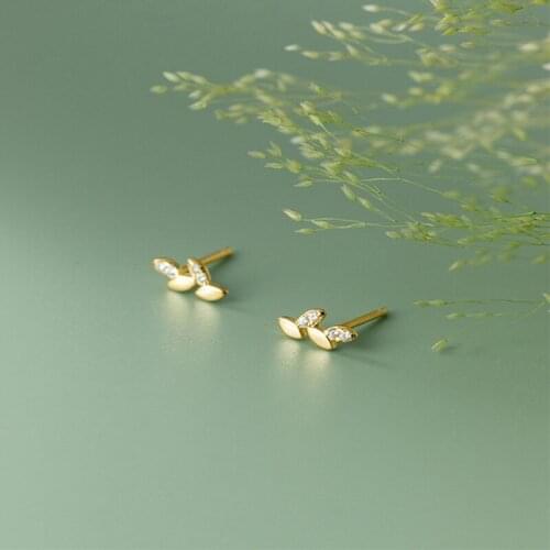 AIFENAO 925 Sterling Silver Zircon Small Leaves Stud Earrings for Women Korean Minimalist Jewelry Girl Birthday Gift Wholesale