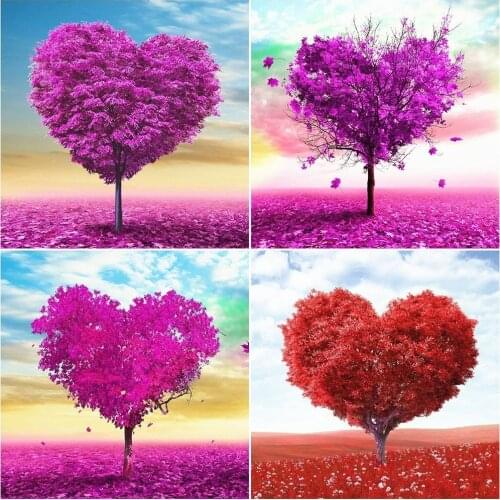Huacan DIY Diamond Painting Landscape Rhinestones Pictures Mosaic Square Full Heart Tree Diamond Embroidery Tools Kit Gift