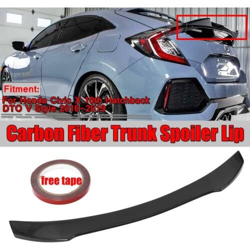 1xReal Carbon Fiber Car Trunk Rear Roof Spoiler Wing Lip For Honda For Civic X 10th Hatchback DTO V Style 2016-2019 Wing Sopiler