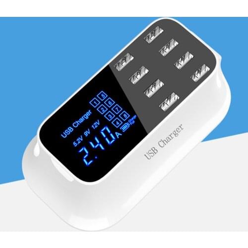 Quick Charge USB Charger For iPhone Xiaomi Samsung Tablet PC 8-Port Fast Charging Smart Charger Adapter Led Display Wall Charger