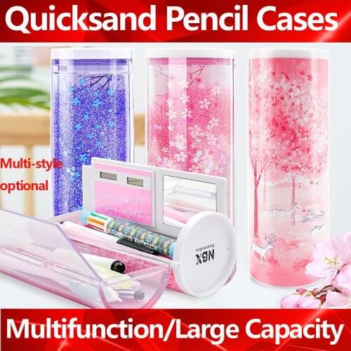 Pencil Case Translucent Quicksand Pencil Cases NBX Multifunction Pencil Box Creative Cylindrical Pencil Box Large Capacity Kid