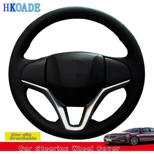 DIY Hand-Stitched Black Artificial Leather Car Accessories Steering Wheel Cover For Honda Fit City Jazz 2014 2015 HRV HR-V 2016