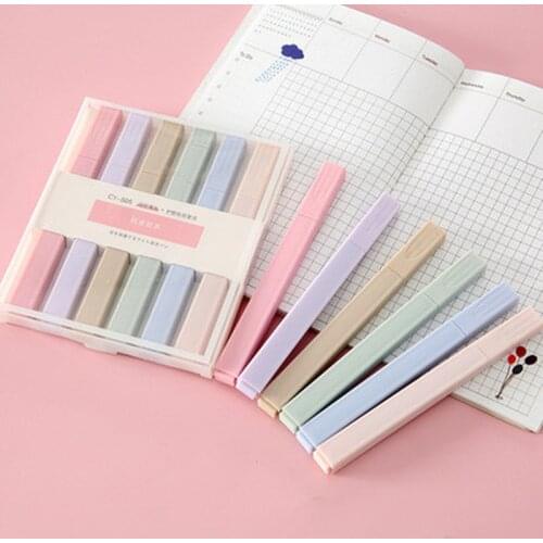 6 Pcs/set Colorful Soft Tip Highlighter Light Color Kawaii Marker Pen DIY Photo Album Journal Fluorescent Pen Student Stationery